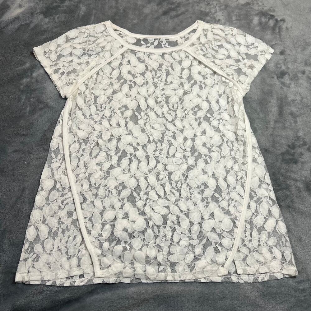 Women's Crewneck Lace Sheer Blouse Size X-Small Leaf Design Lightweight Casual